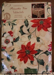 Benson Mills Poinsettia Vine Cloth Tablecloth 60 X 84” Christmas Holiday - Picture 1 of 6