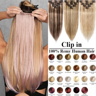CLEARANCE Ombre Clip In 100% Real Human Remy Hair Extensions Full Head Highlight - Image 1 of 4