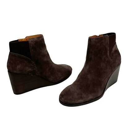 Lucky Brand Zorlina Wedge Bootie 10M Suede + Textile Upper Brown Zipper NWOB - Image 1 of 4