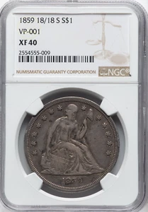 1859-S $1 SEATED LIBERTY DOLLAR NGC XF40 Free Fed Ex 2 Day Shipping VERY SCARCE - Picture 1 of 4