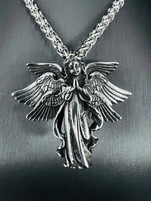 Engel Flügel Anhänger Edelstahl Kette Jesus Christus Religion Magie Biker 277A - Bild 1 von 4