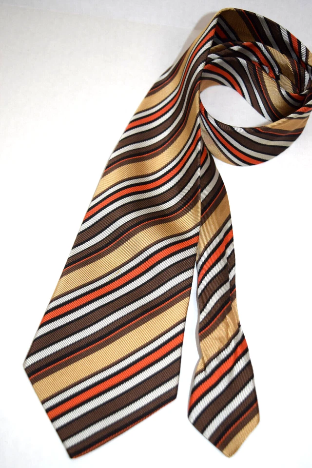 Corbata de Colección Años 60 Acetato Corbata Dorado Tostado Naranja Marrón Rayas 53" x 3.5" Foto 1 de 4