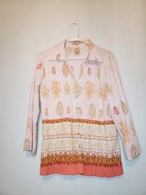 Blusa para mujer Faded Glory talla L multicolor manga 3/4 perla frente a presión cachemira  Foto 1 de 4