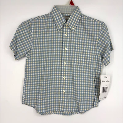 TFW Sportswear Little Boys XL 7X Button Down Shirt Pastel Blue Yellow Check SS - Image 1 of 4
