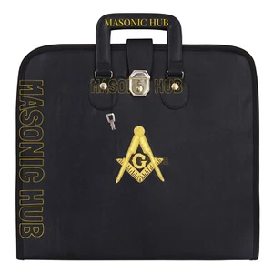 Masonic Hand Embroidered Square & Compass Masonic Apron Case with Handle [BLACK] - Picture 1 of 8