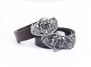 Punk Leder Gürtel Jeansgürtel Ledergürtel Belt Schädel Totenkopf Schnalle skull - Picture 1 of 11