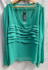 E-vie Ladies Green Frill Detail Blouse, Size 20. SW189B - Picture 1 of 3