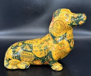 Statuina cane bassotto vintage porcellana patchwork decoupage Joan Baker 10" - Foto 1 di 10