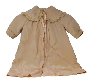 Antique Silk Christening Gown & Bonnet Marshall Field's Peach Lace Cape Style - Picture 1 of 10