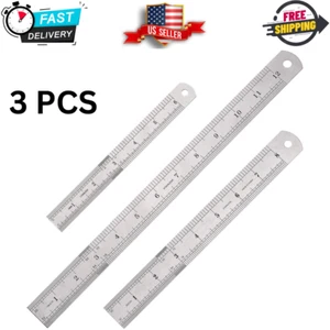 Elisel 3 PCS Stainless Steel Ruler Set, Inch and Metric Graduation, 12"x 8"x 6" - Picture 1 of 6