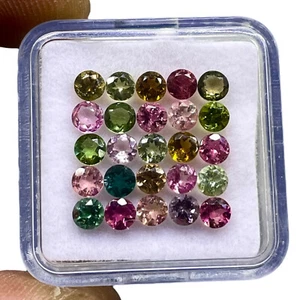 25 Pcs Natural Tourmaline 3.5mm Round Cut Multi Color Loose Gemstones 4.63 Cts - Picture 1 of 8