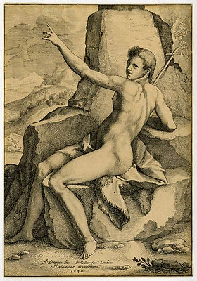 Antique Master Print-BIBLE-ST. JOHN-BAPTIST-LANDSCAPE-Corregio-Hollar-1642 - Image 1 of 2