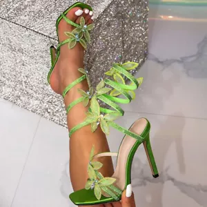Sandali alla caviglia alla moda donna sexy cristallo nodo farfalla tacco alto stiletto - Foto 1 di 19