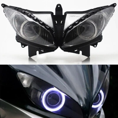 Fully Assembled Headlight White Angel Eyes Light Fits For Yamaha FZ6S 2003-2009 - Image 1 of 4