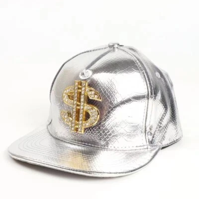 Gorra de béisbol estilo callejero de cuero hip-hop decoración dólar estadounidense patrón cocodrilo Foto 1 de 4