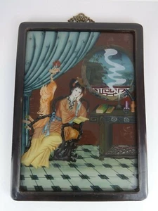 Japanische Kunst Rückseite Glas Ölgemälde Geisha Vintage Original Innenarchitektur - Bild 1 von 10