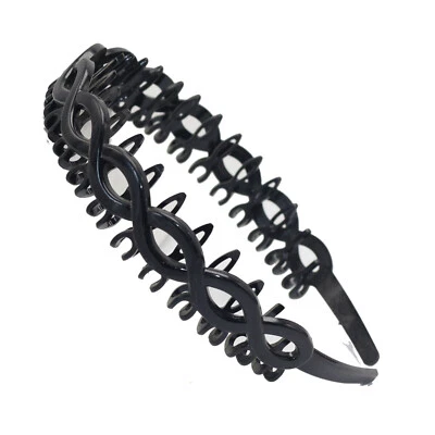 4 Blakc Plastic Comb Teeth Hollow Circle Hair Band Headband 20mm Hair Accessorie - Image 1 of 4