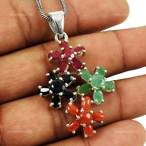 Sapphire Women Gift Bezel Root Chakra Art Deco Pendant Jewelry Solid Silver - Picture 1 of 5