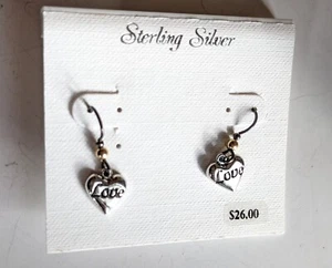 Vintage Jody Coyote Sterling Silver Love Heart Shape Dangle Earrings NWT - Picture 1 of 3