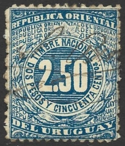 Uruguay 1875 Revenue Document Timbre Nacional 2.50 P Blue VG Used Scarce - Picture 1 of 2