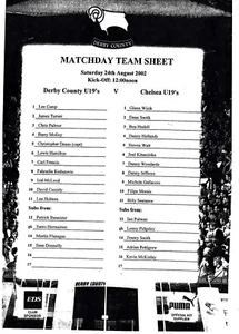 Teamsheet - Derby County U19's v Chelsea U19's 2002/3 - Picture 1 of 1