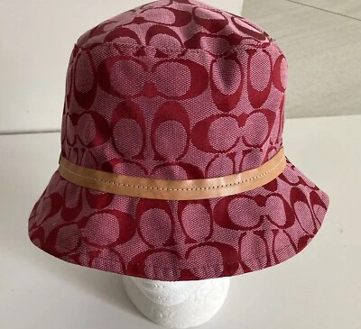 Sombrero Triturador Coach Vintage Y2K Signature Rojo y Marrón Lona Cuero Banda Talla S Foto 1 de 4