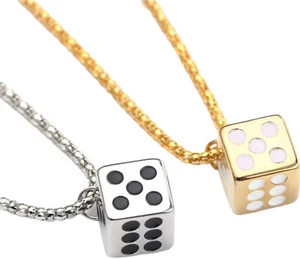 Cube Lucky Dice Pendant Choker Necklace Gold/Silver Chain - Picture 1 of 8