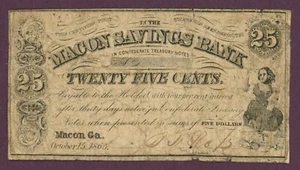 1863 Macon Sparkasse, Macon, Georgia 25c veralteter Schein M-72 (60410) - Bild 1 von 2