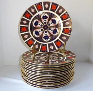 ROYAL CROWN DERBY ENGLISCH ALT IMARI BONE CHINA SPEISETELLER 1128 10 1/2" SET 4 - Bild 1 von 14