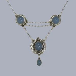 Exquisite Antique Arts & Crafts Chalcedony Necklace in Silver c.1900 - Picture 1 of 9