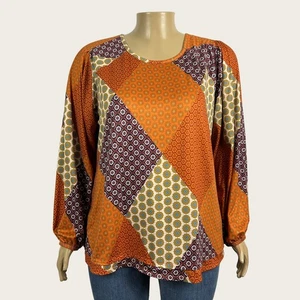 Cato 18W 20W Womens PLUS 70s Inspired Floral Patchwork LS Blouse Shirt Top - Picture 1 of 7