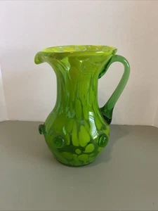 Hand Blown Art Glass Splatter Design Applied Handle Pitcher/ Ewer 7  1/4 Inches - Bild 1 von 9