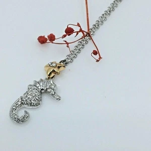 18k rose & white gold necklace | diamond starfish seahorse pendant - Picture 1 of 10
