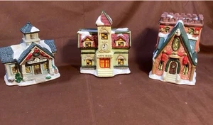 Three Christmas village buildings, City Hall, county school, church #CH10 - Picture 1 of 11