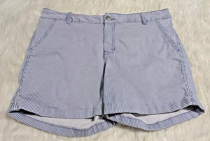 D. Jeans Shorts Women Size 16 Classic Striped White & Blue Denim Stretch GG-7 - Picture 1 of 15