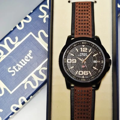 RELOJ TÁCTICO SUIZO STAUER Movimiento Suizo Ronda 515 5 ATM Correa Cuero CAJA NUEVA - Imagen 1 de 4