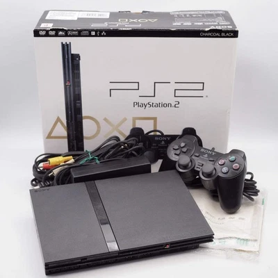 Sistema de console Sony PS2 SCPH-75000 CB carvão preto na caixa NTSC-J testado funcionando - Imagem 1 de 4