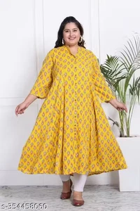 Plus Size Women Printed, Floral Print Cotton Blend Gown Kurta- -XL to 8 XL - Picture 1 of 4