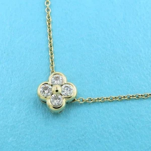 Tiffany & Co. 4 Bezel Diamond Pendant K18 Yellow Gold Chain 16in Necklace - Picture 1 of 8