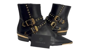 Versace Damen Stiefeletten Gr. 38 Schwarz Gold Nieten Echtleder Italy - Bild 1 von 10