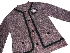 ANTHROPOLOGIE CURIO Boucle Sweater Jacket Womens Size Medium Mauve Wool Blend - Picture 1 of 23