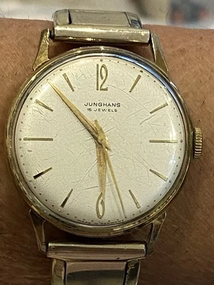 Años 60 Hombres "JUNGHANS" Laminado Oro, 15-Jls Movimiento Alemán, Funcionamiento y K-Time Foto 1 de 4