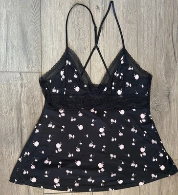 Camisola Victoria's Secret Cami Top M Negro Rosa Floral Encaje Correas Ajustables Foto 1 de 4