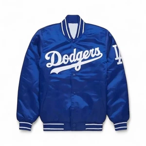 Royal Blue Satin Varsity Bomber Style Jacket LA Dodgers - Unisex - Picture 1 of 5