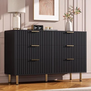 6 Drawer Dresser for Bedroom, Fluted 54" Wide Modern Chest of Drawers with De... - Picture 1 of 8
