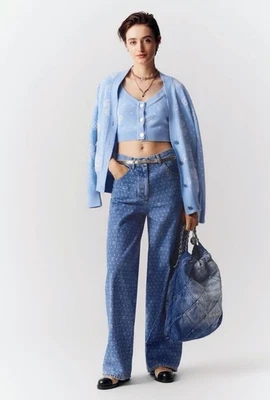 CHANEL 23P Light Blue/White Embroidered Logos Cardigan F 34/US 2 - Image 1 of 4