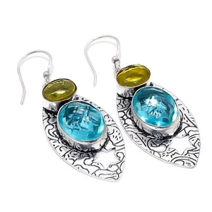 Topacio azul suizo, piedras preciosas de citrino 925 pendiente de joyería de ... - Imagen 1 de 5