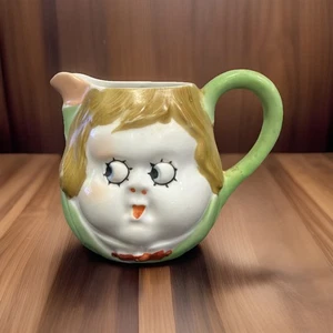 Antikes Keramik Milchkännchen handbemalt Googly Eyes Kindergesicht kitschig NIPPON - Bild 1 von 8