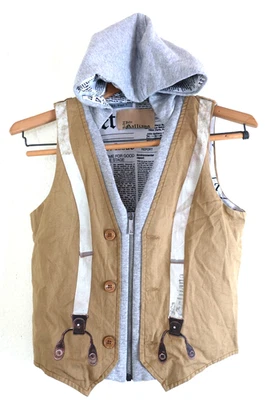 John Galliano Caqui Sudadera con Capucha Cremallera Blazer Periódico Chaleco Pequeño XS 0 2 4 Niños 12 Foto 1 de 4