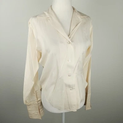 Blusa Top Mujer Vintage Años 50 100% Seda Marfil Gemelos Botón Crema Foto 1 de 4